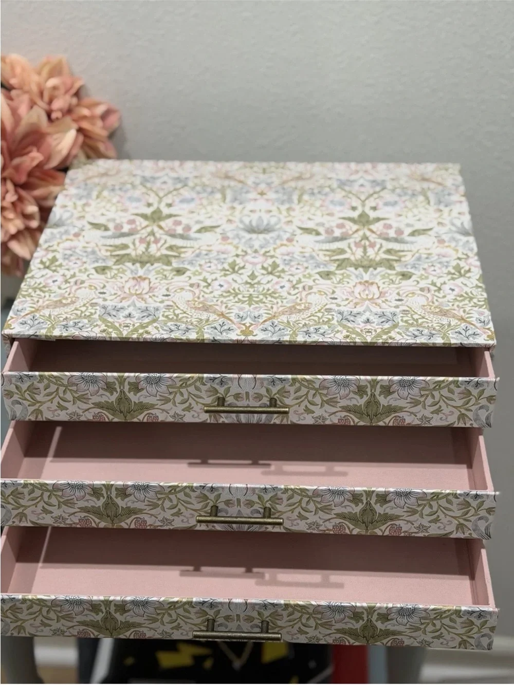 Morris and Co Strawberry Thief Desk Organizer Storage Box with 3 Drawers/ NEW